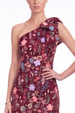 One Shoulder Black Floral Embroidered Mermaid Maxi Dress with Bow