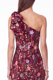 One Shoulder Black Floral Embroidered Mermaid Maxi Dress with Bow