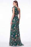One Shoulder Black Floral Embroidered Mermaid Maxi Dress with Bow