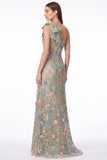 One Shoulder Black Floral Embroidered Mermaid Maxi Dress with Bow