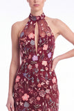 Dark Green Halter Mermaid Floral Embroidered Maxi Dress with Slit