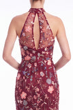 Dark Green Halter Mermaid Floral Embroidered Maxi Dress with Slit