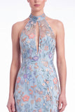 Dark Green Halter Mermaid Floral Embroidered Maxi Dress with Slit