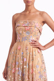 Strapless Apricot Floral Embroidered A Line Wedding Guest Dress
