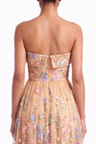 Strapless Apricot Floral Embroidered A Line Wedding Guest Dress