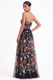 Strapless Apricot Floral Embroidered A Line Wedding Guest Dress