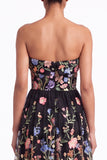 Strapless Apricot Floral Embroidered A Line Wedding Guest Dress