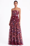 Strapless Apricot Floral Embroidered A Line Wedding Guest Dress