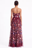 Strapless Apricot Floral Embroidered A Line Wedding Guest Dress