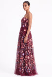 Strapless Apricot Floral Embroidered A Line Wedding Guest Dress