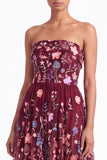 Strapless Apricot Floral Embroidered A Line Wedding Guest Dress