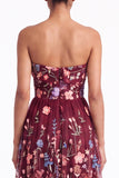Strapless Apricot Floral Embroidered A Line Wedding Guest Dress