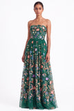 Strapless Apricot Floral Embroidered A Line Wedding Guest Dress