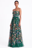 Strapless Apricot Floral Embroidered A Line Wedding Guest Dress