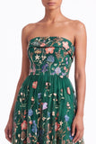Strapless Apricot Floral Embroidered A Line Wedding Guest Dress