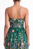 Strapless Apricot Floral Embroidered A Line Wedding Guest Dress