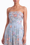 Strapless Apricot Floral Embroidered A Line Wedding Guest Dress