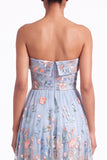 Strapless Apricot Floral Embroidered A Line Wedding Guest Dress