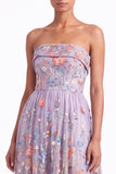 Strapless Apricot Floral Embroidered A Line Wedding Guest Dress