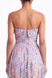 Strapless Apricot Floral Embroidered A Line Wedding Guest Dress