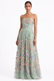 Strapless Apricot Floral Embroidered A Line Wedding Guest Dress