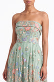 Strapless Apricot Floral Embroidered A Line Wedding Guest Dress