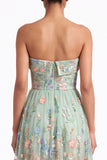Strapless Apricot Floral Embroidered A Line Wedding Guest Dress