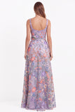 Black Square Neck Floral Embroidered A Line Wedding Guest Dress with Slit