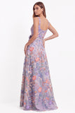 Black Square Neck Floral Embroidered A Line Wedding Guest Dress with Slit