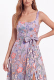 Black Square Neck Floral Embroidered A Line Wedding Guest Dress with Slit