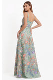 Black Square Neck Floral Embroidered A Line Wedding Guest Dress with Slit