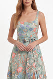 Black Square Neck Floral Embroidered A Line Wedding Guest Dress with Slit