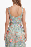 Black Square Neck Floral Embroidered A Line Wedding Guest Dress with Slit