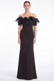 Off the Shoulder Ruffle Black Mermaid Formal Dress