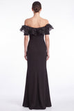 Off the Shoulder Ruffle Black Mermaid Formal Dress