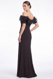 Off the Shoulder Ruffle Black Mermaid Formal Dress