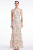 Pink Halter Mermaid Floral Embroidered Wedding Guest Dress