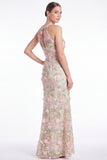 Pink Halter Mermaid Floral Embroidered Wedding Guest Dress