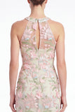 Pink Halter Mermaid Floral Embroidered Wedding Guest Dress