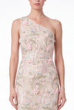 One Shoulder Mermaid Floral Embroidered Pink Wedding Guest Dress