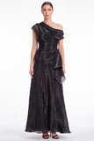 Black Asymmetric Neck Organza A Line Formal Dress
