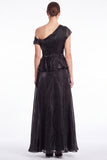 Black Asymmetric Neck Organza A Line Formal Dress