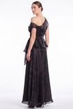 Black Asymmetric Neck Organza A Line Formal Dress