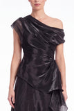 Black Asymmetric Neck Organza A Line Formal Dress