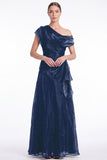 Black Asymmetric Neck Organza A Line Formal Dress