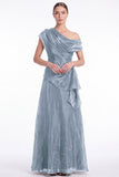 Black Asymmetric Neck Organza A Line Formal Dress