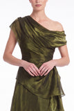 Black Asymmetric Neck Organza A Line Formal Dress