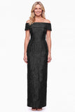 Dark Green Jacquard Off the Shoulder Sheath Formal Dress