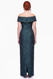 Dark Green Jacquard Off the Shoulder Sheath Formal Dress