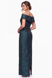 Dark Green Jacquard Off the Shoulder Sheath Formal Dress